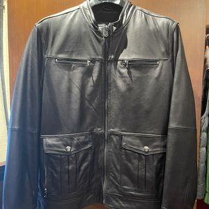 Black leather Michael Kors men’s coat.